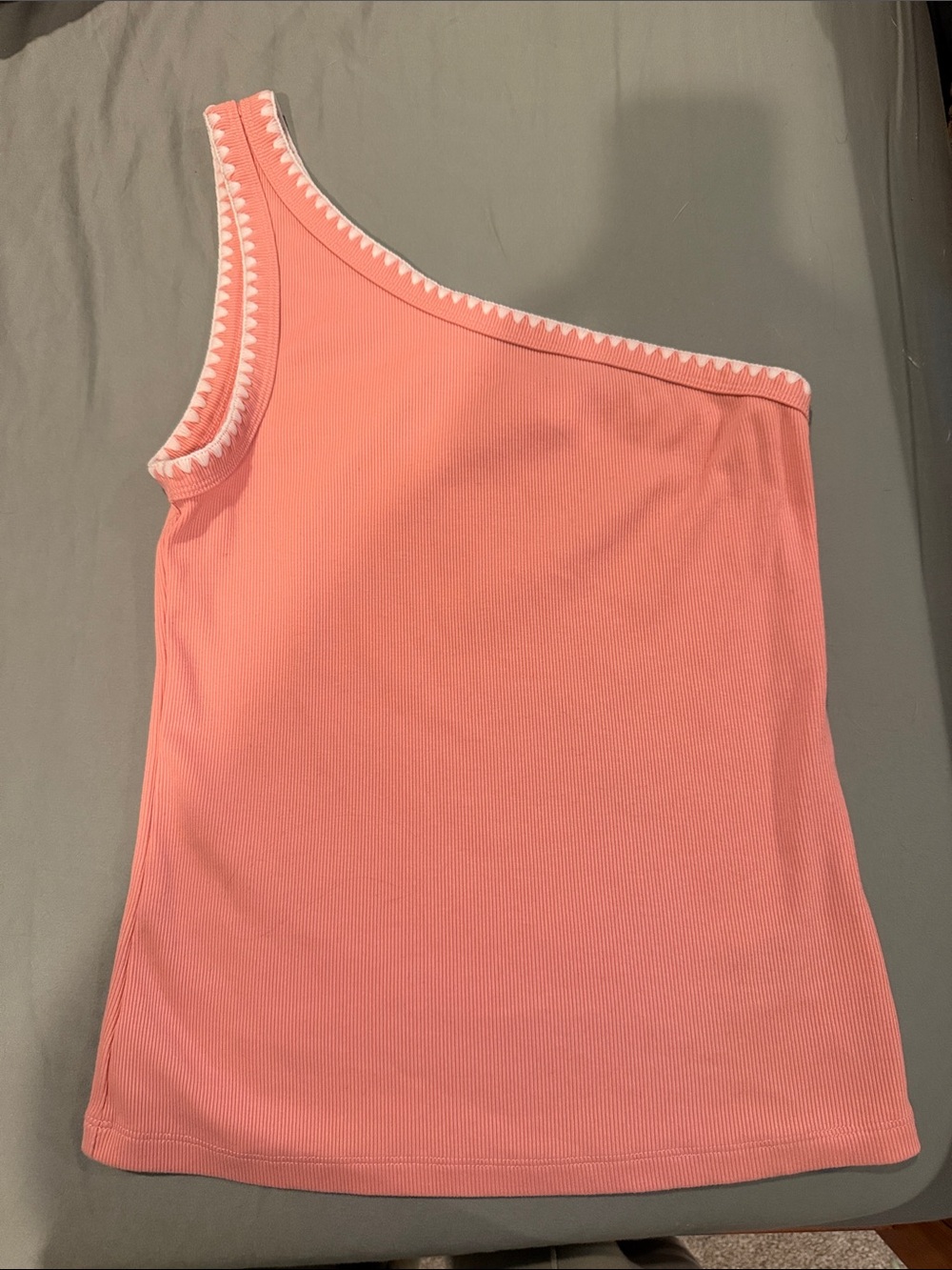 Old Navy Coral One-Shoulder Ribbed Tank with White Trim